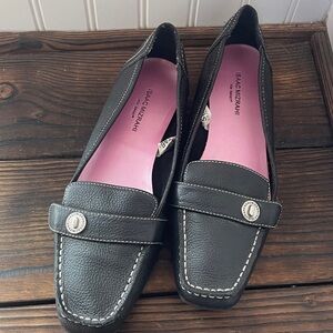 Isaac Mizrahi Black Leather Loafers with Stitch Detail